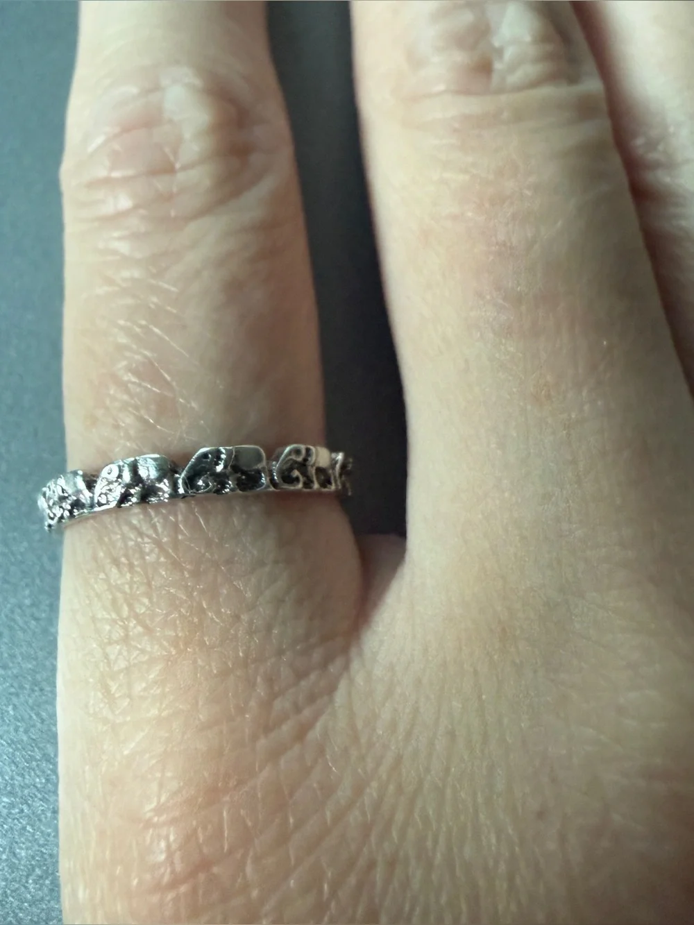 Vintage Silver Tone Lucky Elephant Eternity Ring Size 7.5